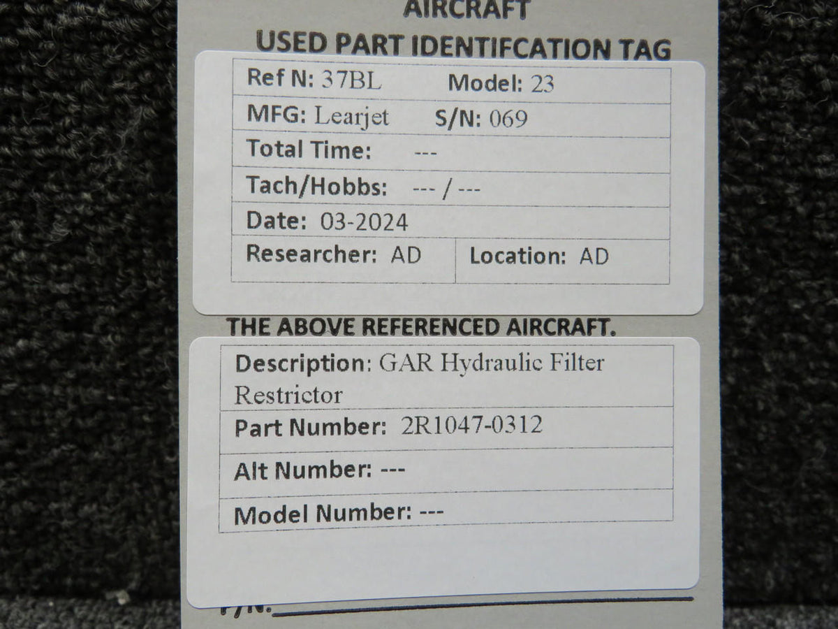 GAR 2R1047-0312 GAR Hydraulic Filter Restrictor