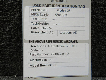 GAR 2R1047-0312 GAR Hydraulic Filter Restrictor