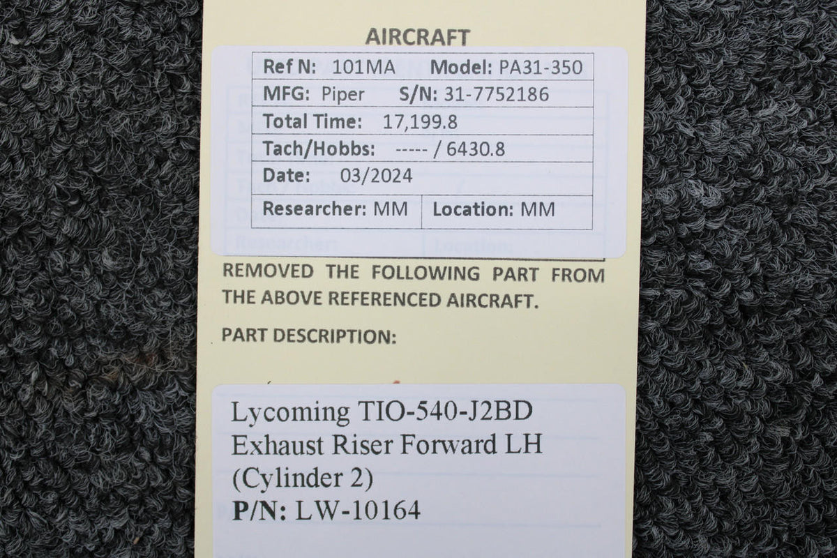 Lycoming Aircraft Engines & Parts LW-10164 Lycoming TIO-540-J2BD Exhaust Riser Forward LH (Cylinder 2)