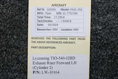 Lycoming Aircraft Engines & Parts LW-10164 Lycoming TIO-540-J2BD Exhaust Riser Forward LH (Cylinder 2)