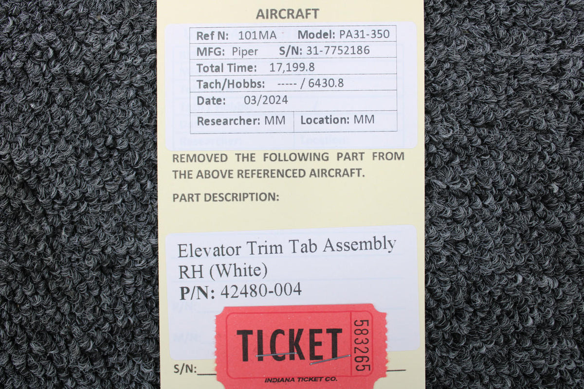 Piper Aircraft Parts 42480-004 Piper PA31-310 Elevator Trim Tab Assembly RH (White)
