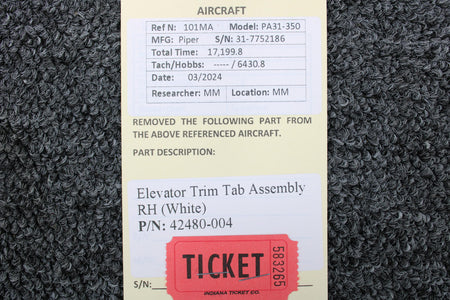 Piper Aircraft Parts 42480-004 Piper PA31-310 Elevator Trim Tab Assembly RH (White)