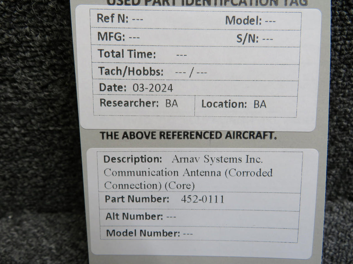 ARNAV 452-0111 Arnav Systems Inc. Communication Antenna (Corroded Connection) (Core)