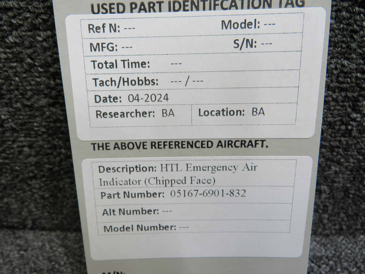 HTL 05167-6901-832 HTL Emergency Air Indicator (Chipped Face)