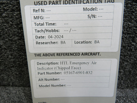 HTL 05167-6901-832 HTL Emergency Air Indicator (Chipped Face)