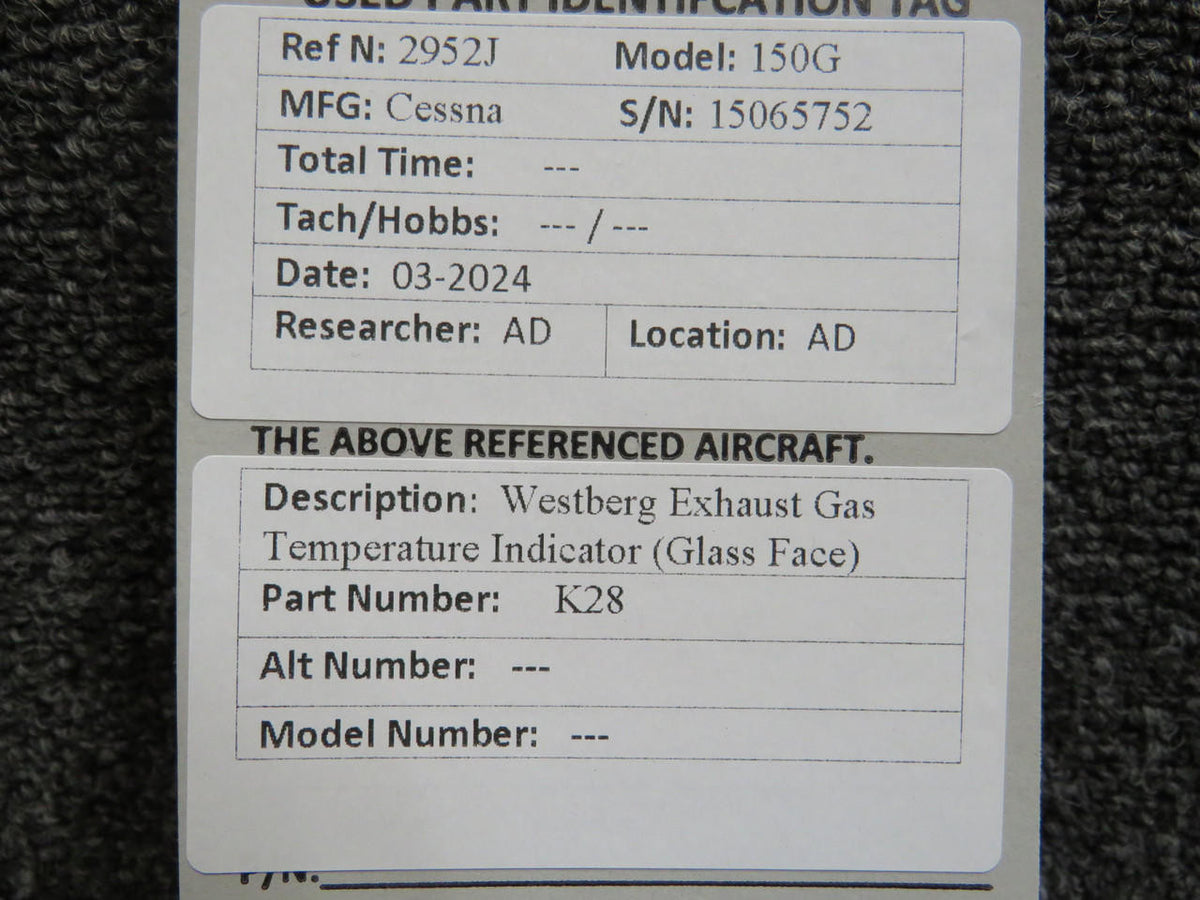 Westberg K28 Westberg Exhaust Gas Temperature Indicator (Glass Face)