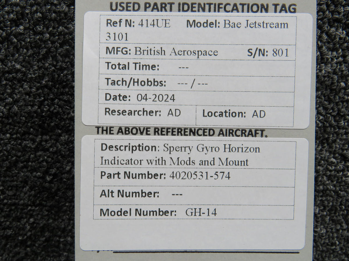 Sperry 4020531-574 Sperry GH-14 Gyro Horizon Indicator with Mods and Mount