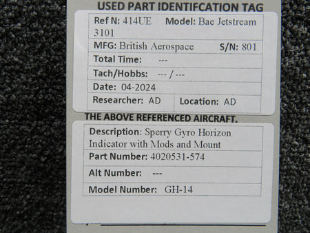 Sperry 4020531-574 Sperry GH-14 Gyro Horizon Indicator with Mods and Mount