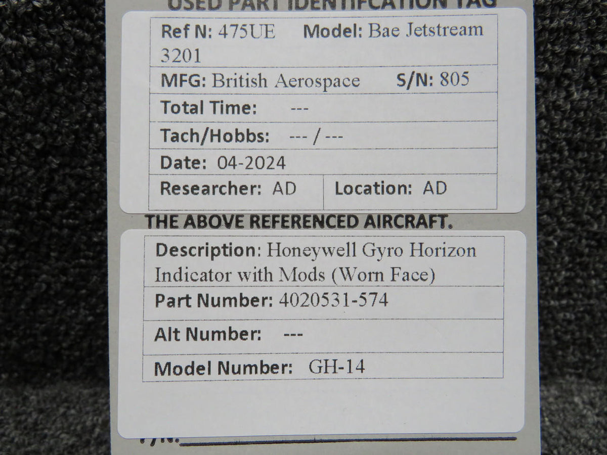 Honeywell 4020531-574 Honeywell GH-14 Gyro Horizon Indicator with Mods (Worn Face)