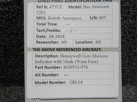 Honeywell 4020531-574 Honeywell GH-14 Gyro Horizon Indicator with Mods (Worn Face)