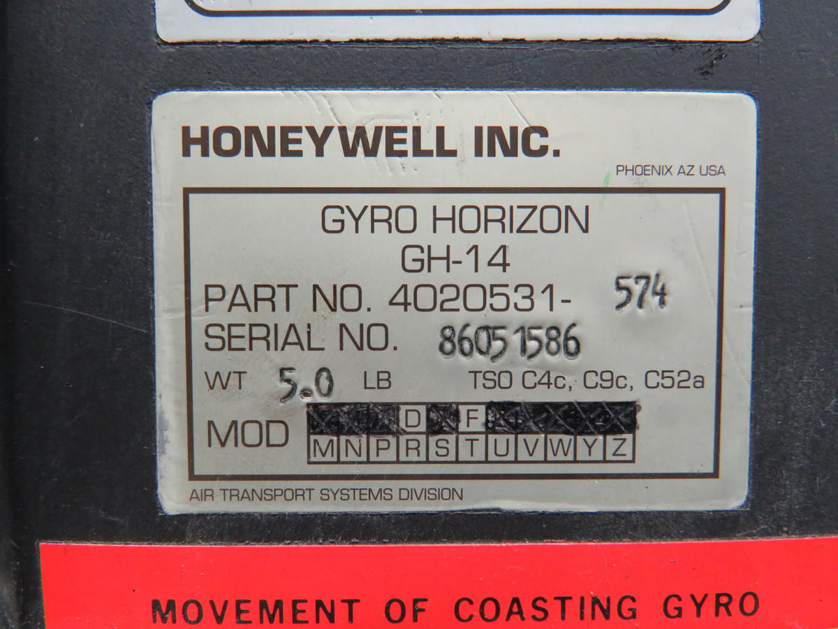 Honeywell 4020531-574 Honeywell GH-14 Gyro Horizon Indicator with Mods (Worn Face)