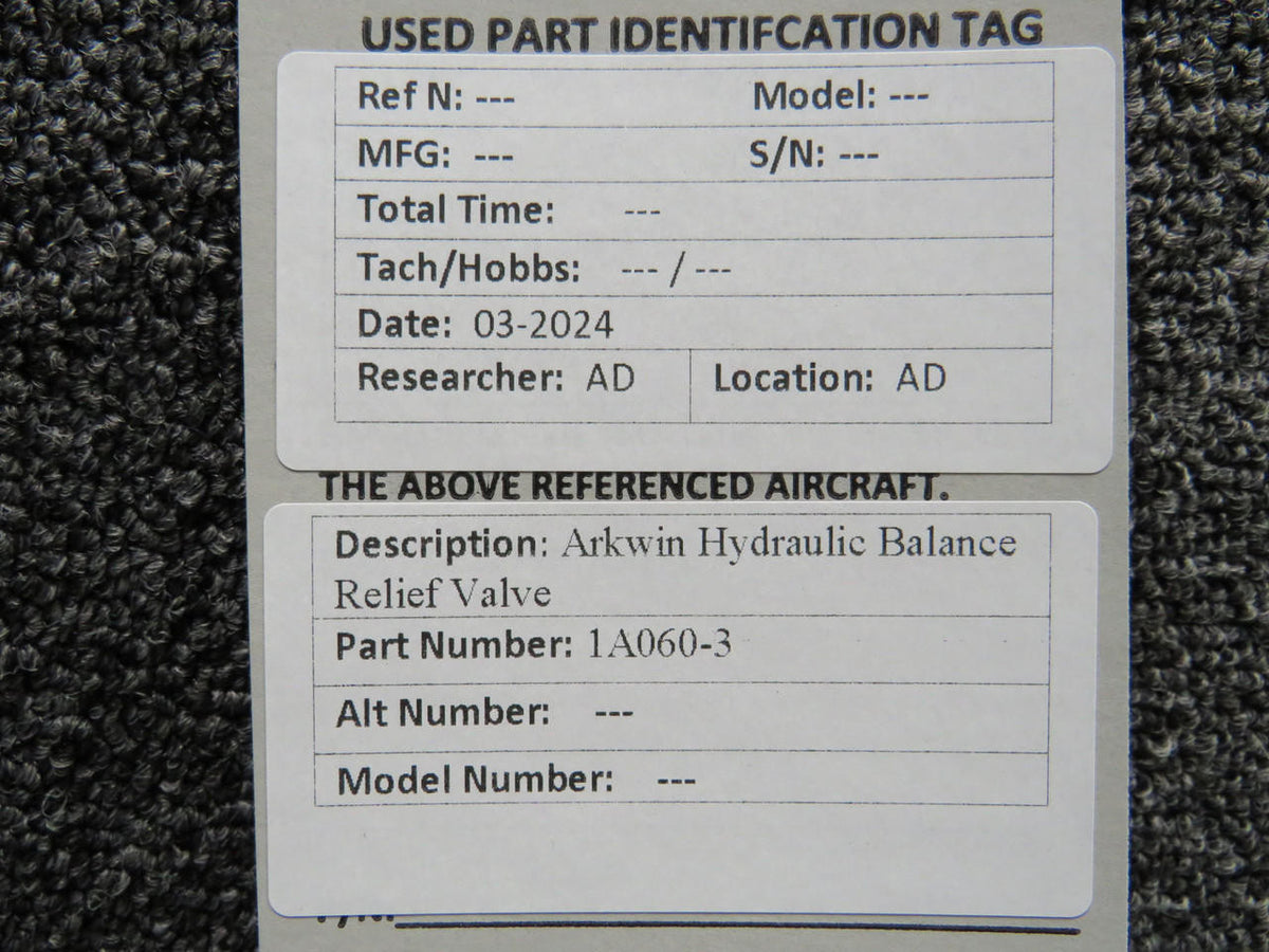 Arkwin 1A060-3 Arkwin Hydraulic Balance Relief Valve