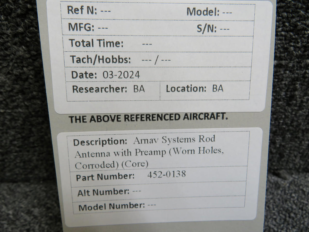 ARNAV 452-0138 Arnav Systems Rod Antenna with Preamp (Worn Holes, Corroded) (Core)