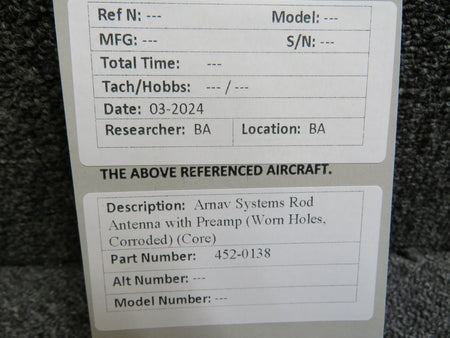 ARNAV 452-0138 Arnav Systems Rod Antenna with Preamp (Worn Holes, Corroded) (Core)