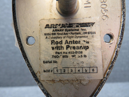 ARNAV 452-0138 Arnav Systems Rod Antenna with Preamp (Worn Holes, Corroded) (Core)
