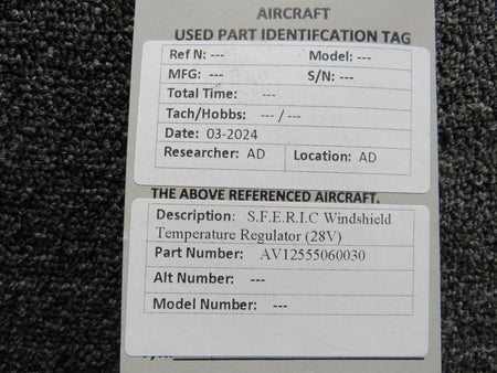S.F.E.R.I.C AV1255-5-0600-30 S.F.E.R.I.C Windshield Temperature Regulator (28V)
