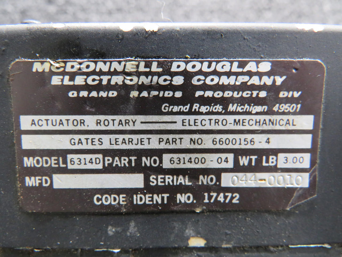 McDonnell 631400-04 (Alt: 6600156-4) McDonnell 6314D Electro-Mechanical Rotary Actuator