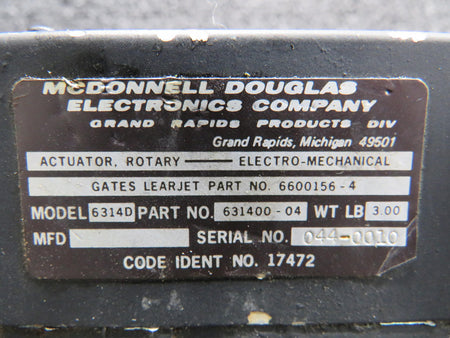 McDonnell 631400-04 (Alt: 6600156-4) McDonnell 6314D Electro-Mechanical Rotary Actuator