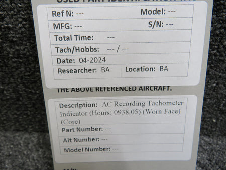 Does Not Apply AC Recording Tachometer Indicator (Hours: 0938.05) (Worn Face) (Core)
