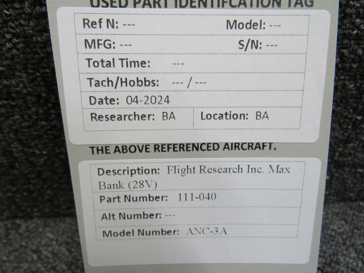 Flight Research 111-040 Flight Research Inc. ANC-3A Max Bank Unit (28V)
