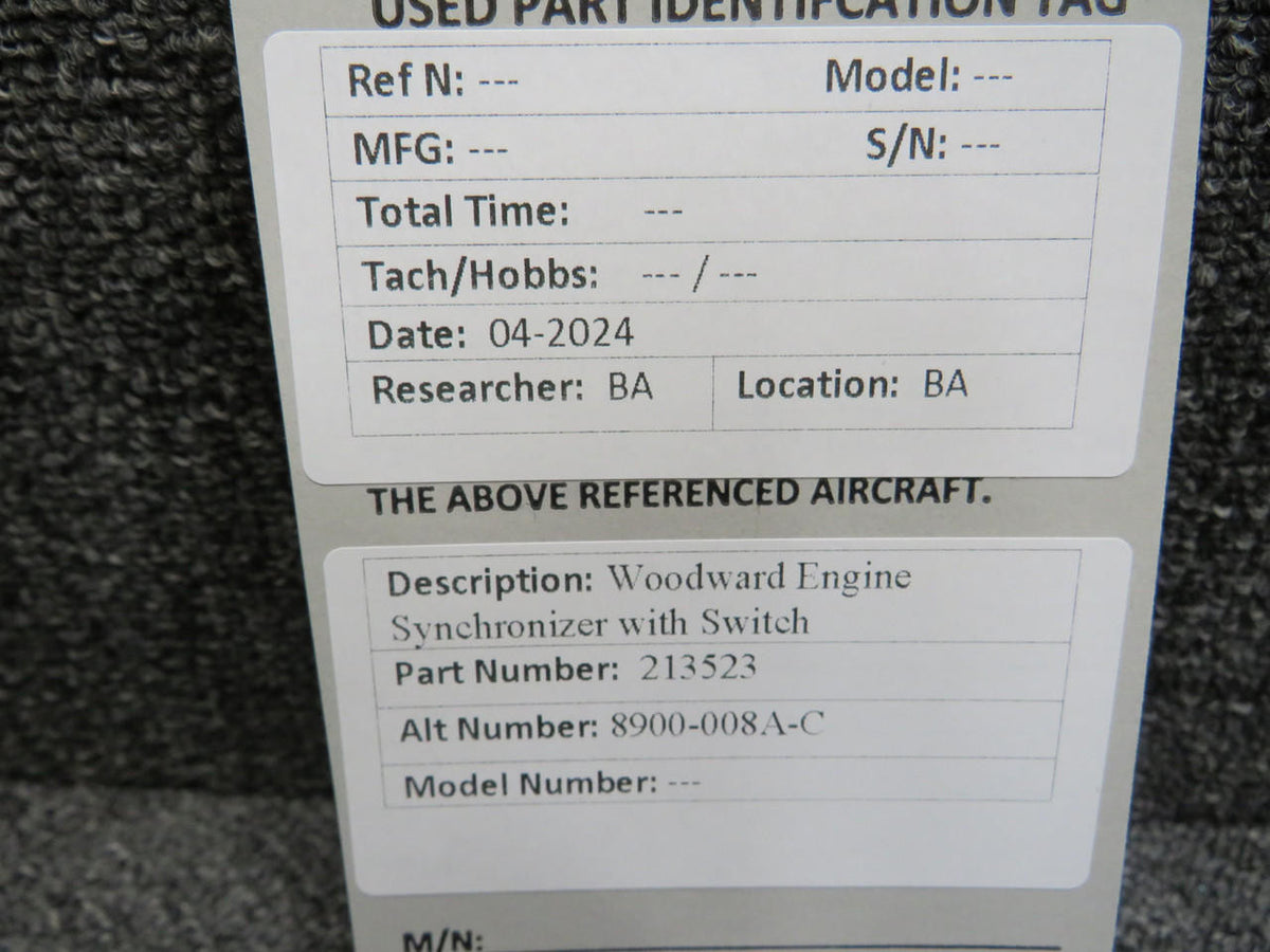 Woodward 213523 (Alt: 8900-008A-C) Woodward Engine Synchronizer with Switch