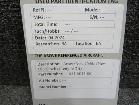 Artex 611-6013-06 Artex Coax Cable (Length: 7ft) (New Old Stock)