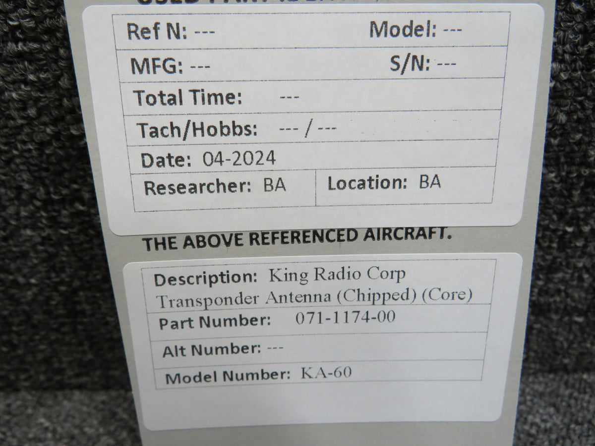 King Radio 071-1174-00 King Radio KA-60 Transponder Antenna (Chipped) (Core)