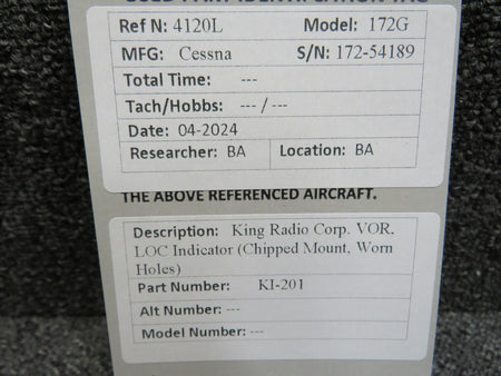King Radio KI-201 King Radio VOR, LOC Indicator (Chipped Mount, Worn Holes)