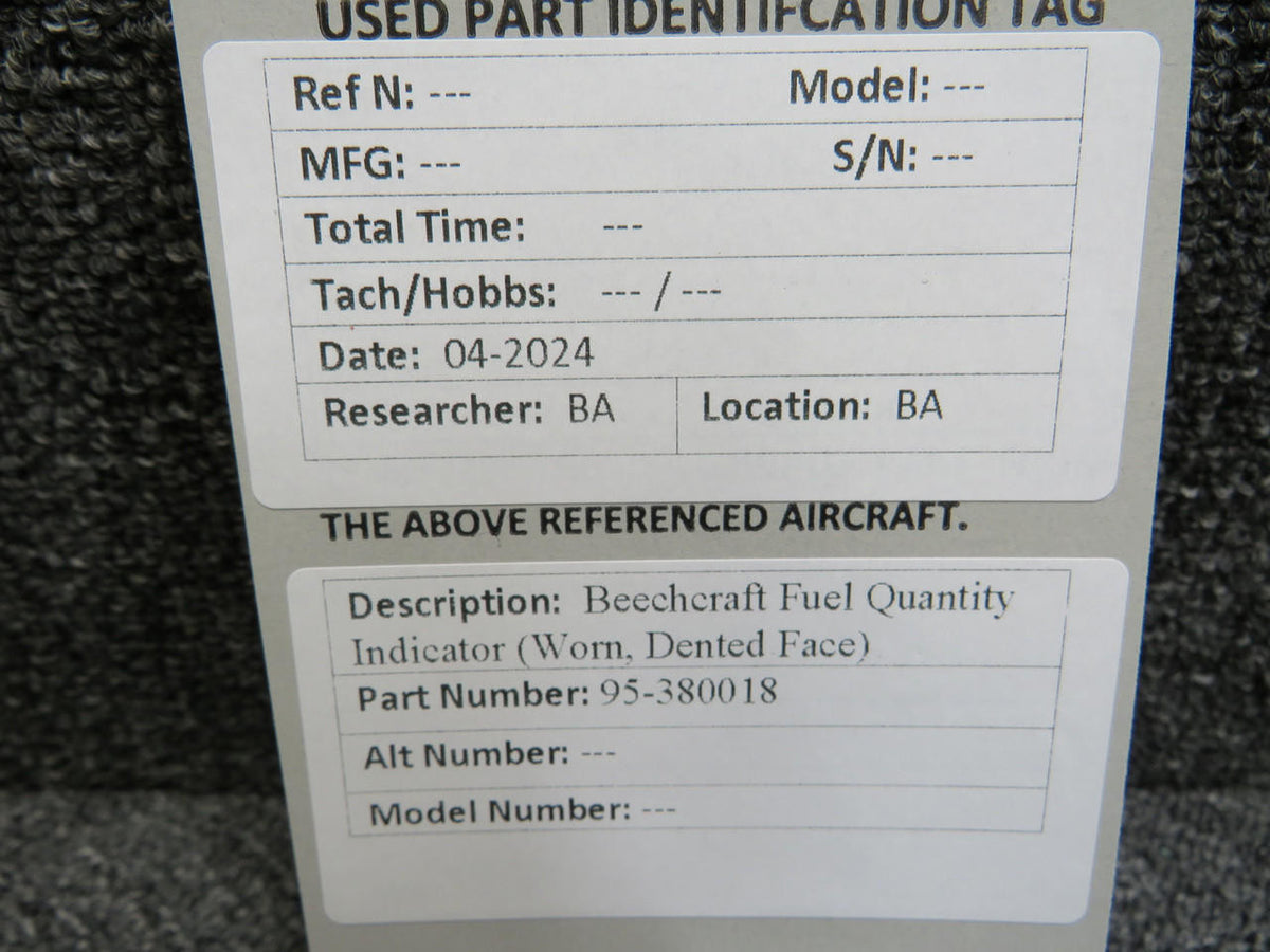 Beechcraft Parts 95-380018 Beechcraft Fuel Quantity Indicator (Worn, Dented Face)