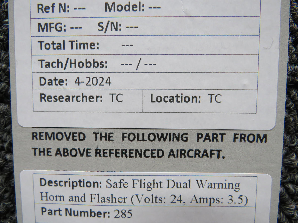 Safe Flight 285 Safe Flight Dual Warning Horn and Flasher (Volts: 24, Amps: 3.5)
