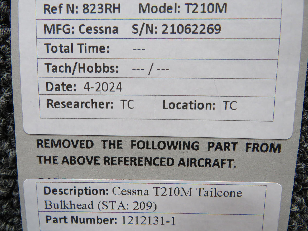 Cessna Aircraft Parts 1212131-1 Cessna T210M Tailcone Bulkhead (STA: 209)