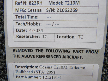 Cessna Aircraft Parts 1212131-1 Cessna T210M Tailcone Bulkhead (STA: 209)
