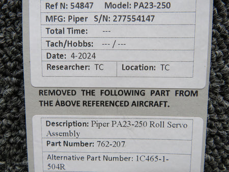 Piper Aircraft Parts 762-207 (Alt: 1C465-1-504R) Piper PA23-250 Roll Servo Assembly
