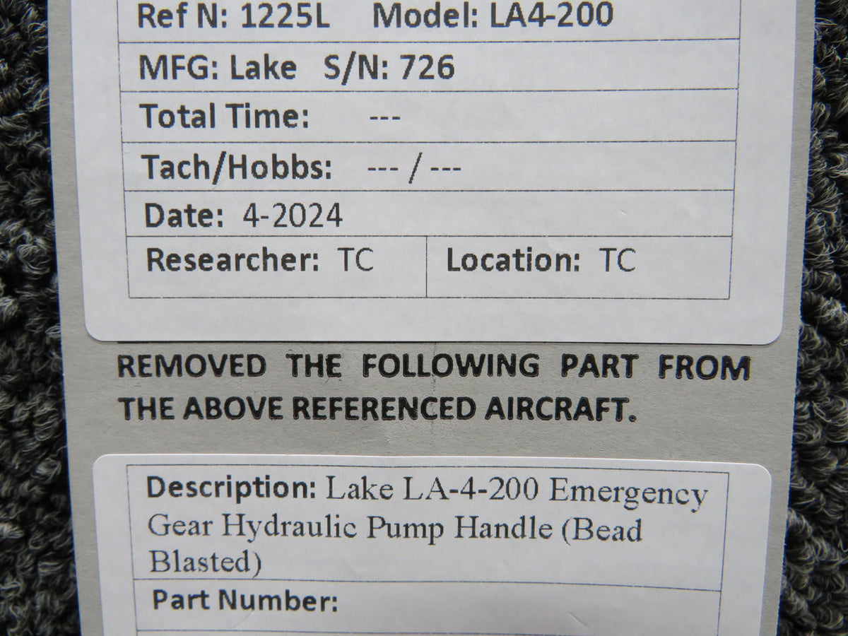Lake LA-4-200 Emergency Gear Hydraulic Pump Handle (Bead Blasted)