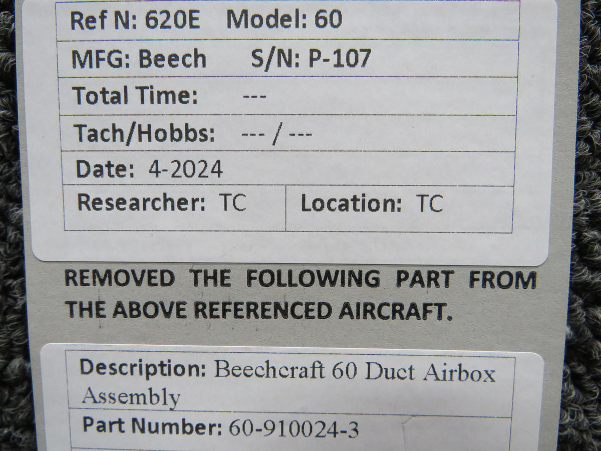 Beechcraft 60-910024-3 Beechcraft 60 Duct Airbox Assembly