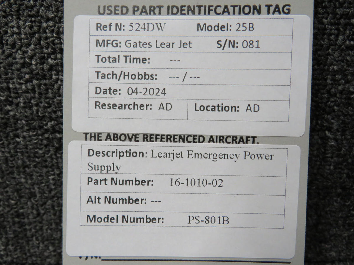 Learjet 16-1010-02 Learjet PS-801B Emergency Power Supply