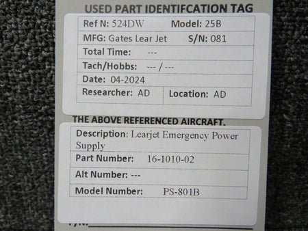 Learjet 16-1010-02 Learjet PS-801B Emergency Power Supply