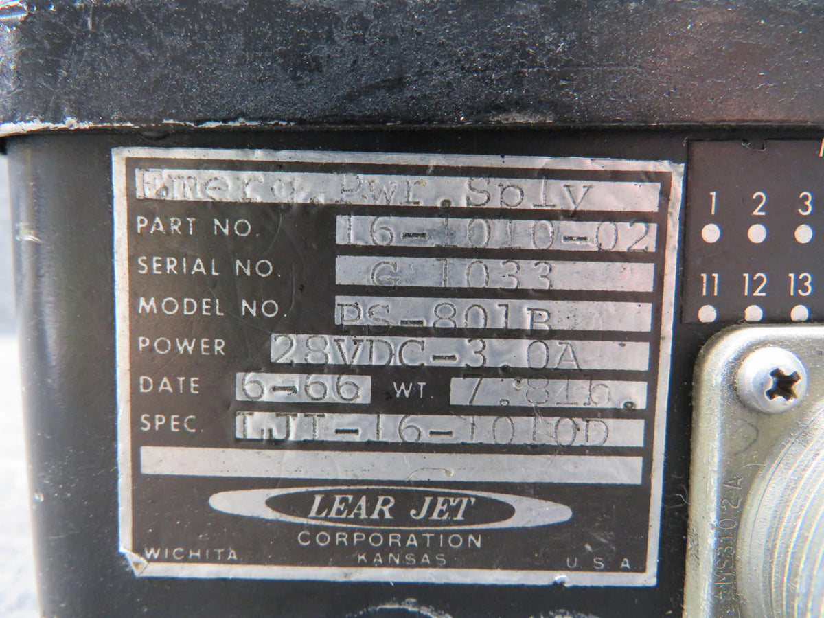Learjet 16-1010-02 Learjet PS-801B Emergency Power Supply