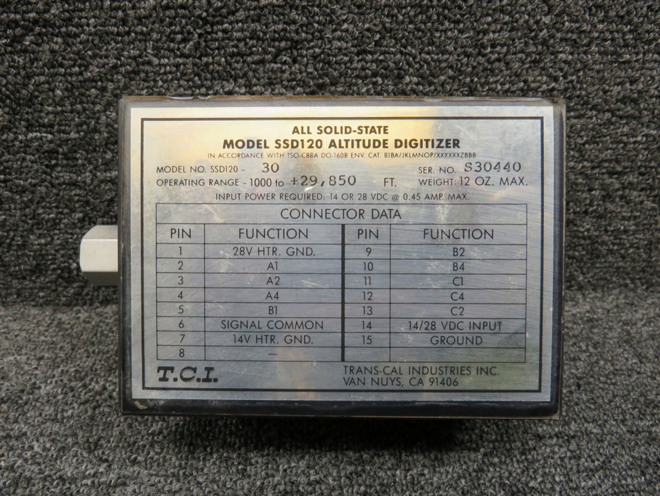 SSD120-30 Trans-Cal Industries All Solid-State Altitude Digitizer (14 or 28V)