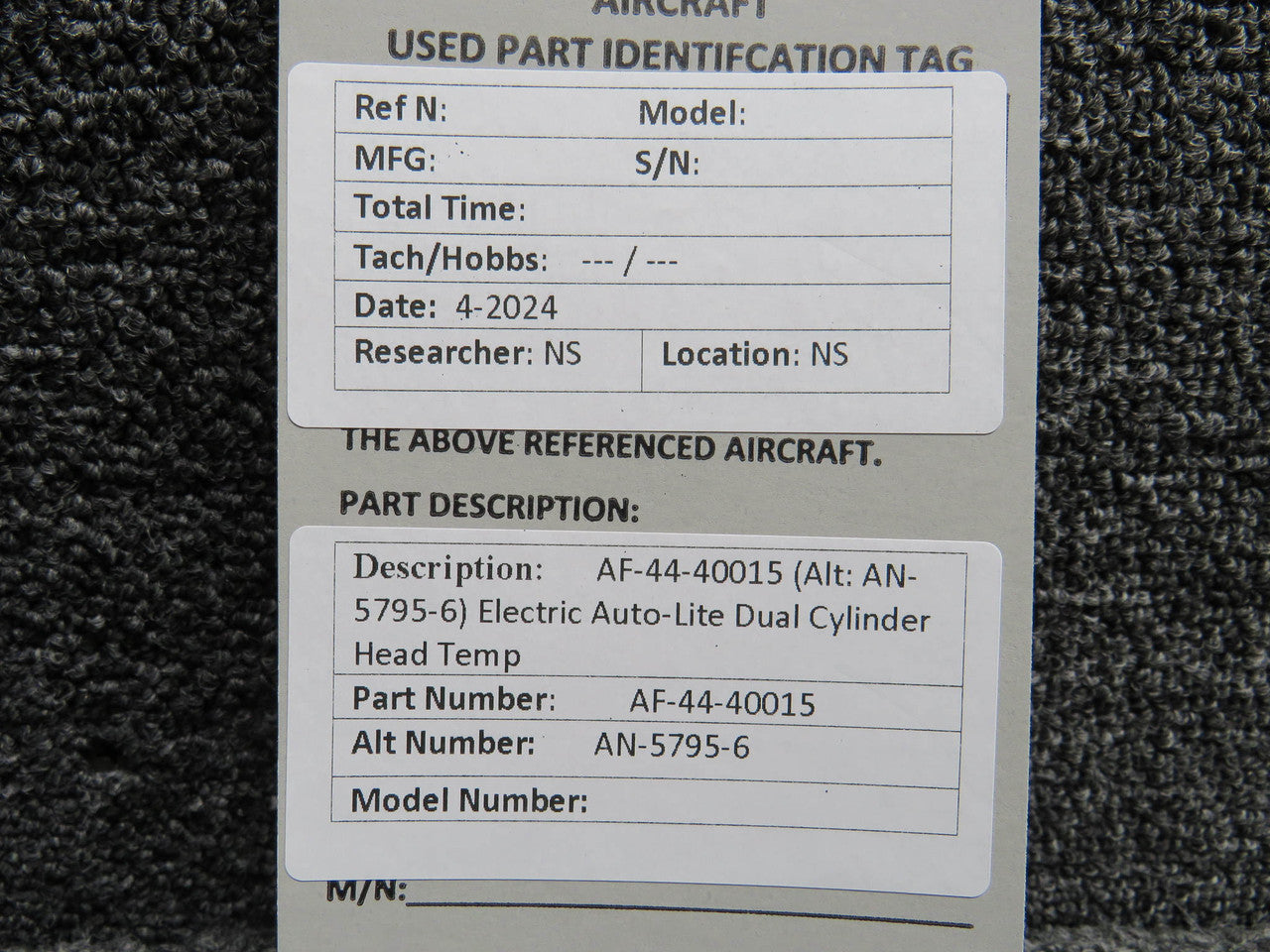 AF-44-40015 (Alt: AN-5795-6) Electric Auto-Lite Dual Cyl. Head
