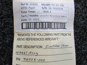 96008-000 Piper PA34-200 Rudder Trim Wheel Assembly