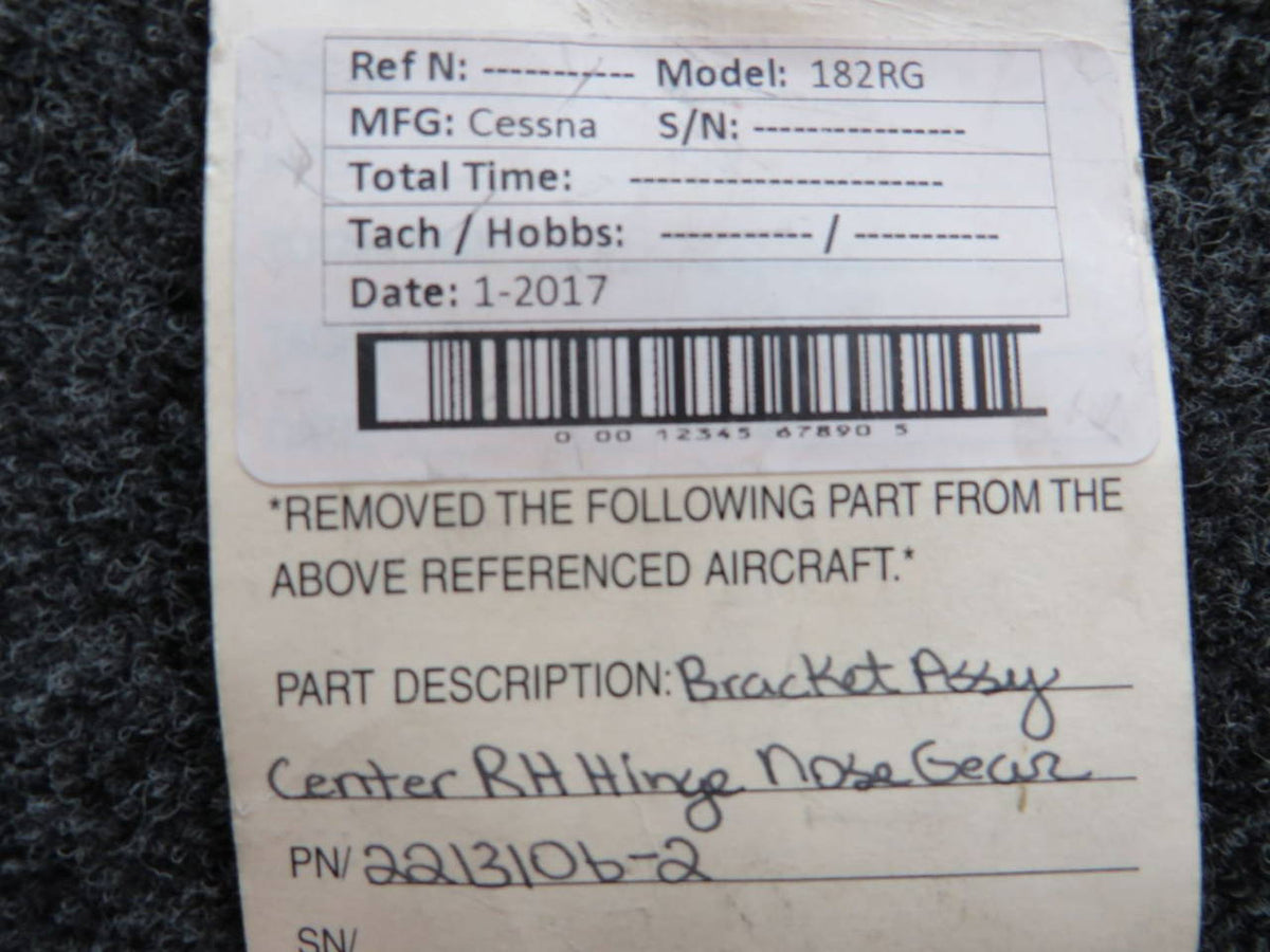 2213106-2 Cessna 182RG Bracket Assembly Center RH Hinge Nose Gear BAS Part Sales | Airplane Parts