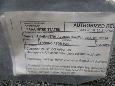 066-3023-01 King Radio KAP-315 Annunciator Panel with 8130 (28V) (C20)