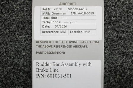 Grumman 601031-501 Grumman AA1B Rudder Bar Assembly with Brake Line
