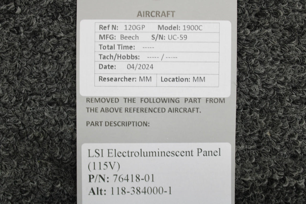 LSI 76418-01 (Alt: 118-384000-1) Beech 1900C LSI Electroluminescent Panel (115V)