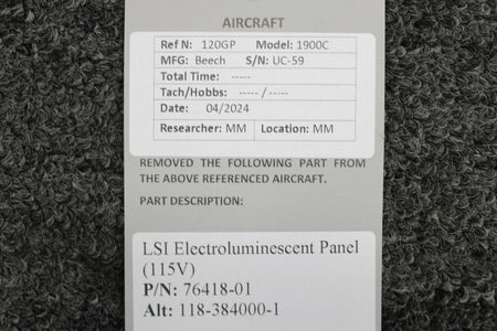 LSI 76418-01 (Alt: 118-384000-1) Beech 1900C LSI Electroluminescent Panel (115V)