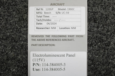 Beechcraft Parts 114-384005-3 (Use: 114-384005-5) Beech 1900C Electroluminescent Panel (115V)