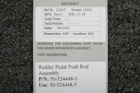 Beechcraft Parts 50-524448-3 (Use: 50-524448-5) Beech 1900C Rudder Pedal Push Rod Assembly