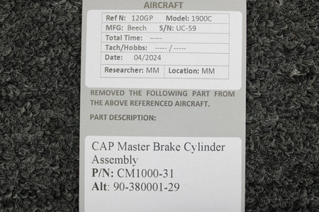 Commercial Aircraft Products CM1000-31 (Alt: 90-380001-29) CAP Master Brake Cylinder Assembly