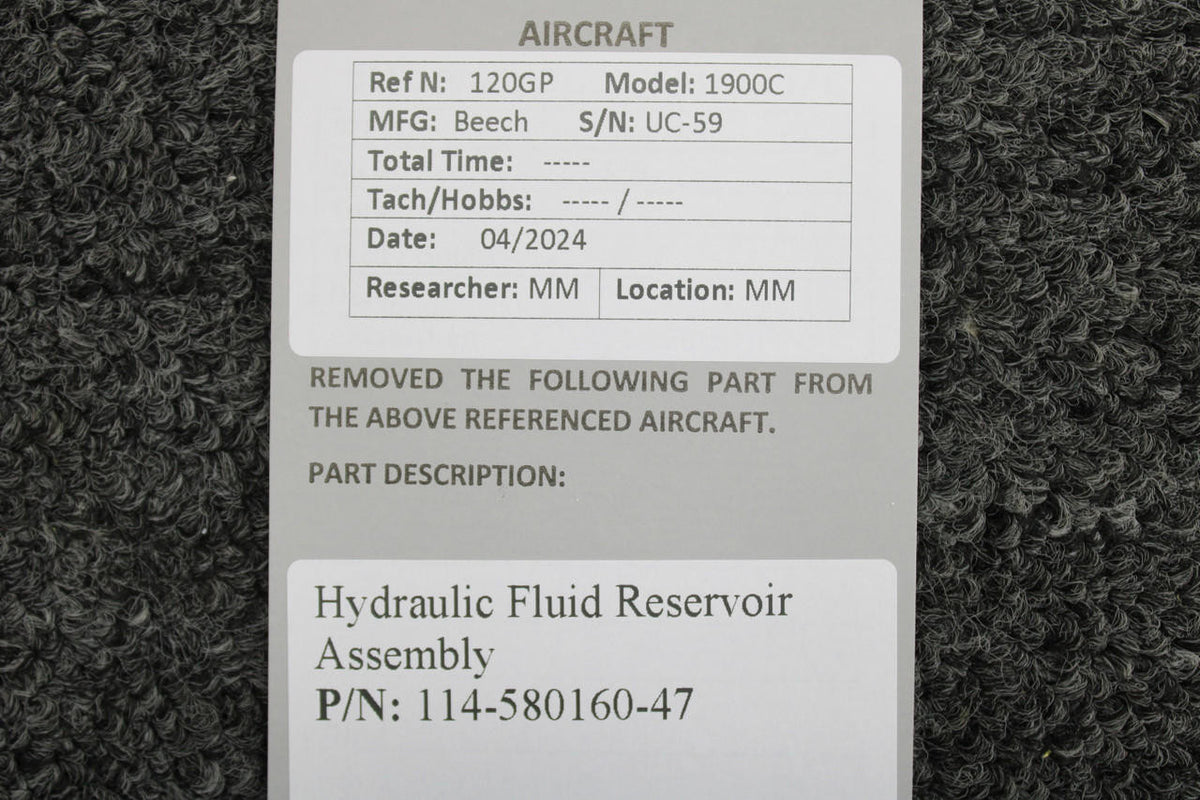 Beechcraft Parts 114-580160-47 Beech 1900C Hydraulic Fluid Reservoir Assembly